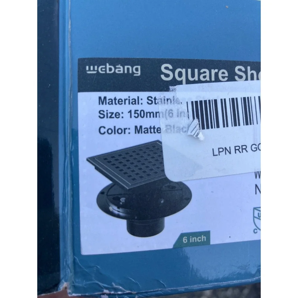 Square Shower Floor Drain Matte Black 6